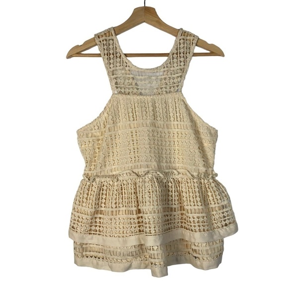 Gianni Bini Cream Lace High Neck Peplum Tank Top L - Picture 1 of 3